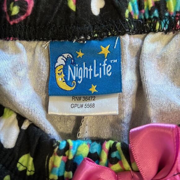 Night Life Girls XS 4/5 Black Heart Print Pajama Bottom Flannel Soft - Picture 3 of 8